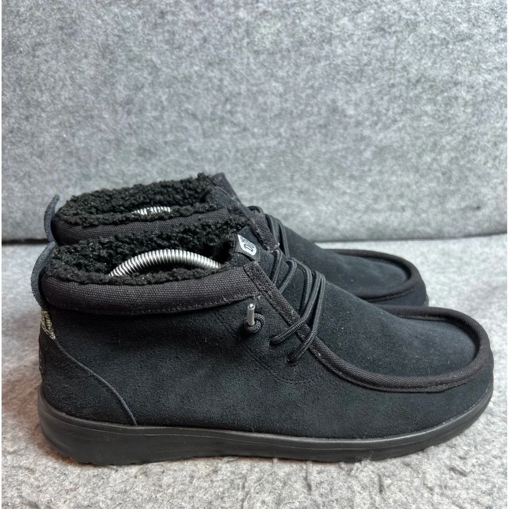 Hey Dude Mens Wally Mid GripR Black Suede Faux Fur Lined Chukka Boots Size 11
